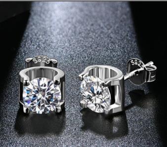 Anting-anting berlian perak 925 Perhiasan Perkahwinan Wanita Anting-Anting Stud Sterling Silver 925 Round Moissanite