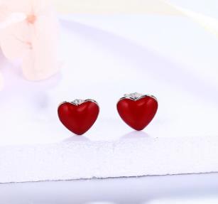 Anting-anting Jantung Reka Bentuk Enamel Merah Kraf Perak Stud