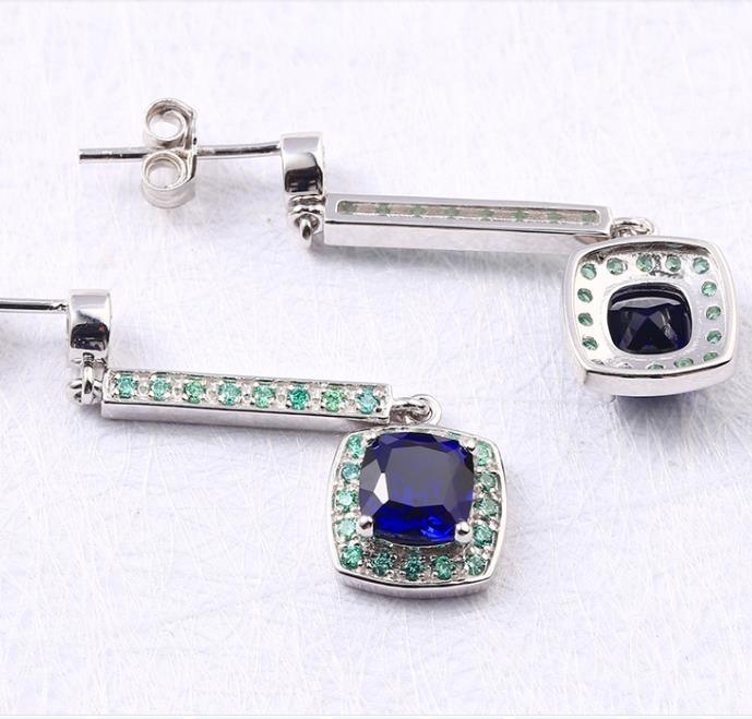 Permata Biru 925 Sterling Silver Plated Fesyen Anting Moissanite