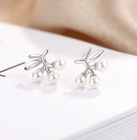 Bunga Dan Buah-buahan Siri 925 Sterling Silver Plated Anting-anting Mutiara Wanita