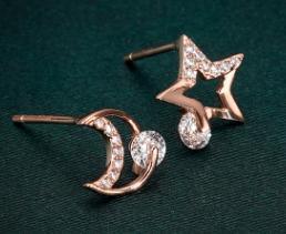 Anting-anting Bulan Bintang 925 Sterling Silver Bersalut Emas Siri Malam