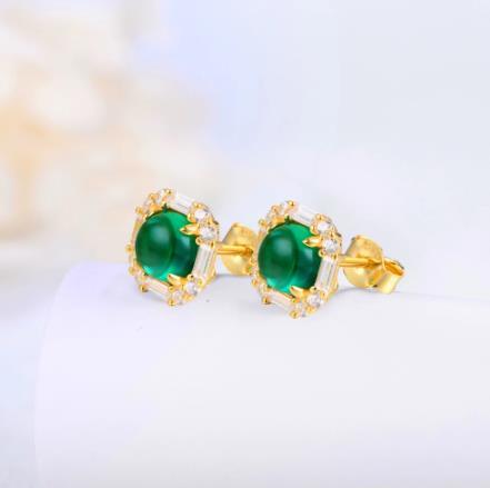 Anting-anting Wanita Bersalut Emas Perak 925 Sterling Hijau Yang Anggun Dan Cantik