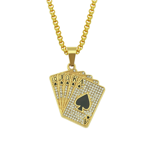 Kalung Kristal Loket Poker Kristal Bertatah Emas