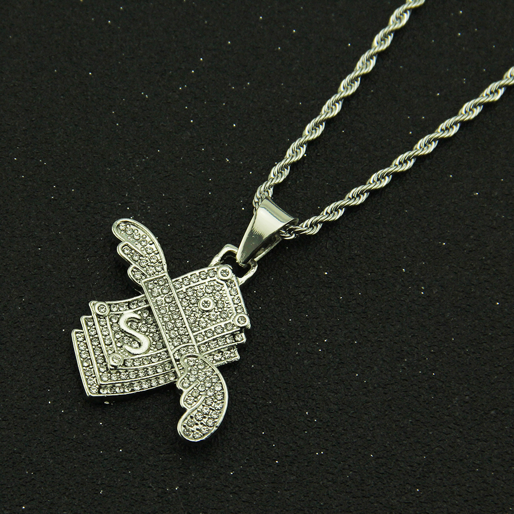 Hip Hop Angel Wings Kalung Dolar Bertatah Loket Kristal