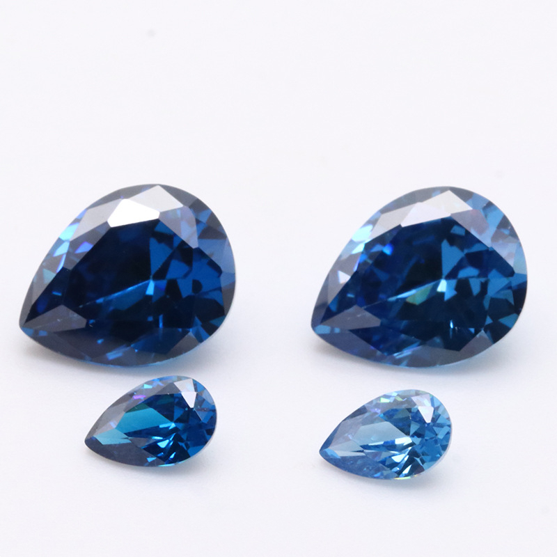 3EX D VVS Dark Blue Pear Cut Cubic Zirconia