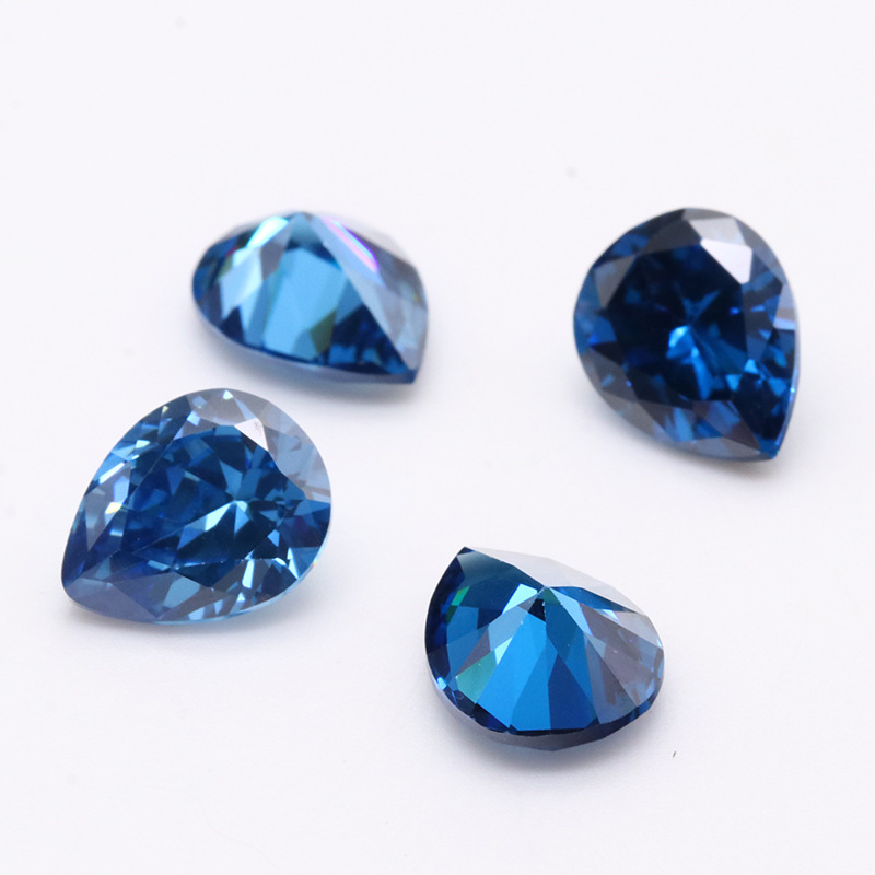 3EX D VVS Dark Blue Pear Cut Cubic Zirconia