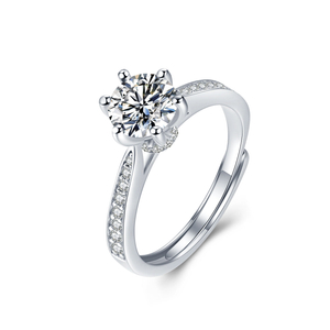 Cincin Berlian Moissanite Wanita Elegan 925 Sterling Perak Bersalut Emas Putih 14k