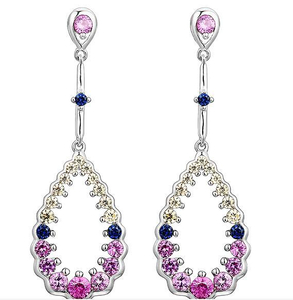 Anting-anting Perak Sterling Pink Sapphire untuk Wanita Rekaan S925 untuk Wanita Elegan