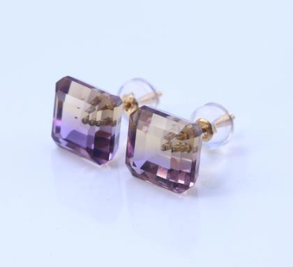 Anting-anting Bersalut Emas Perak 925 Sterling Warna-warni Telus Asscher Ungu