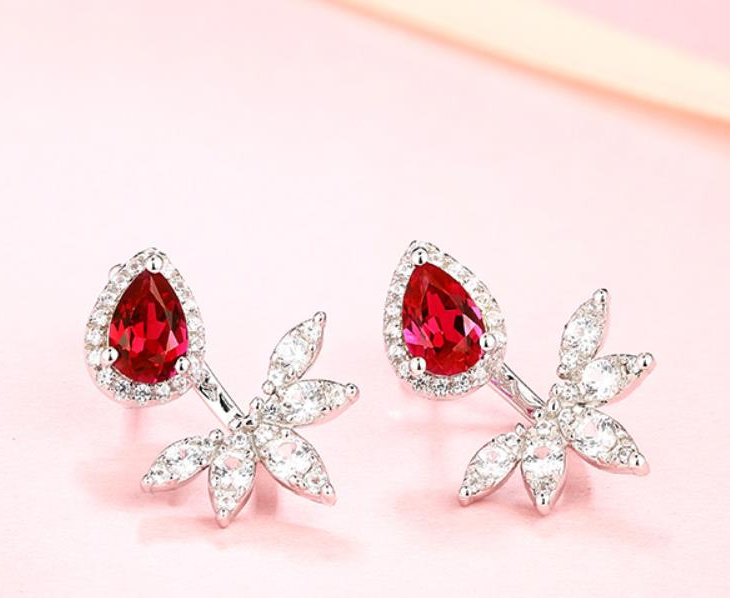 Pear Cut Ruby Earring Double Wear 925 Romantik Anting-Anting Barang Kemas Hadiah Valentine