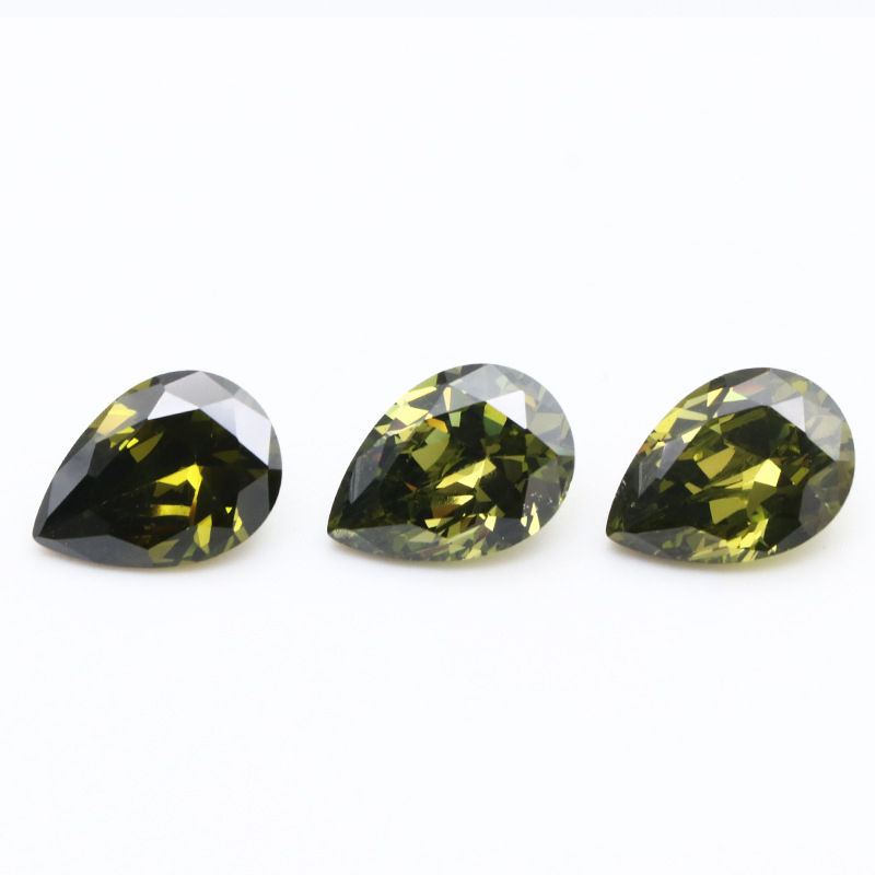 3EX D VVS Olive Green Pear Cut Cubic Zirconia