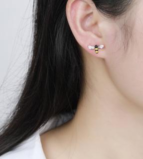 Anting-anting Lebah Madu Bersalut Emas Siri Haiwan Comel 925 Sterling Silver