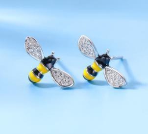 Anting-anting Lebah Madu Bersalut Emas Siri Haiwan Comel 925 Sterling Silver