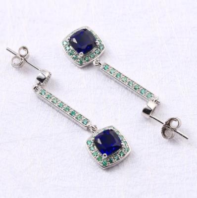 Permata Biru 925 Sterling Silver Plated Fesyen Anting Moissanite