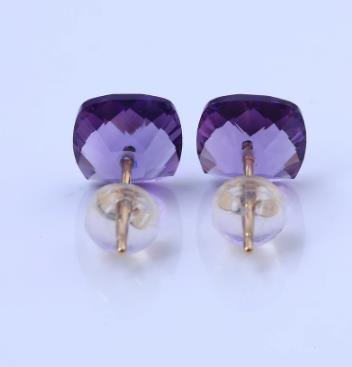 Anting-anting Permata Persegi Ungu 925 Sterling Perak Bersalut Emas Subang Persegi