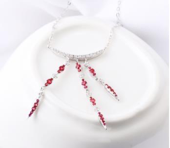 Loket Pertunangan Barang Kemas Perak 925 Sterling Wanita Kalung Ruby