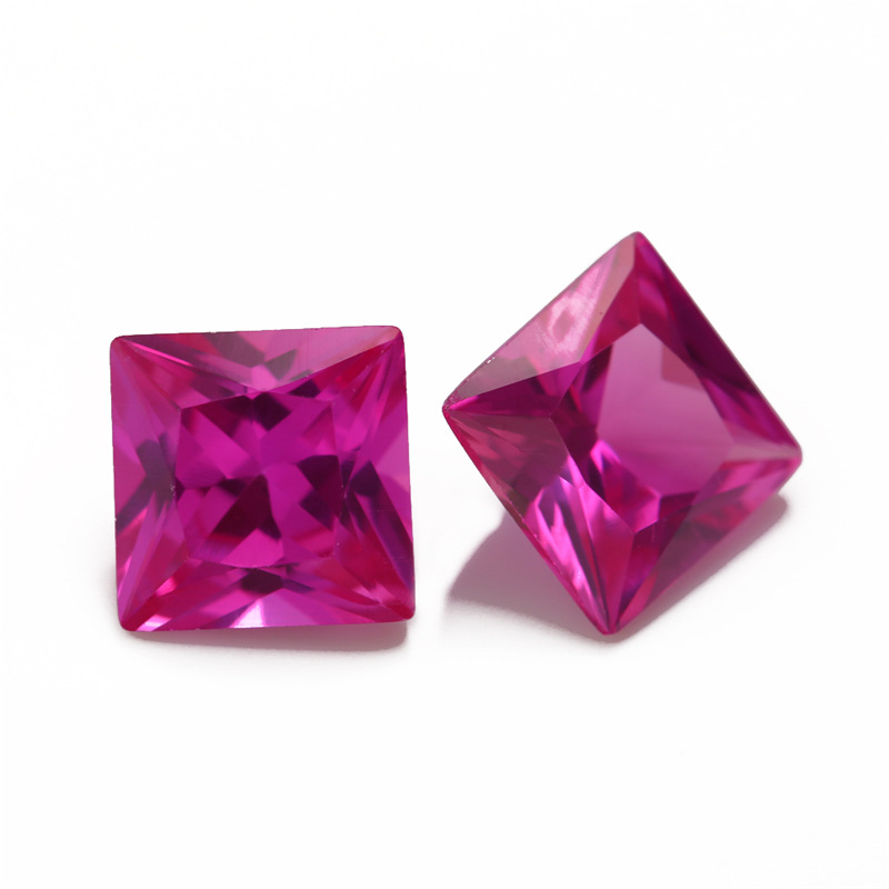 3# Princess Ruby Synthetic Ruby Square Sudut Tegak Berujung Batu Terlanjang