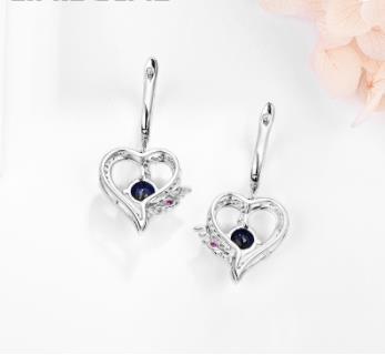 Anting-anting Nilam 925 Sterling Silver Bahan Wanita Indah Sapphire Berbentuk Hati Anting-Anting Hadiah Pesta