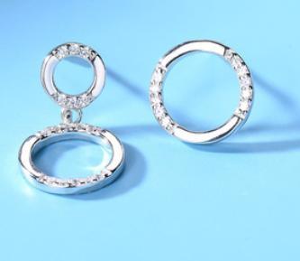 Asymmetric Double Circular 925 Sterling Silver Subang Comel bersalut emas