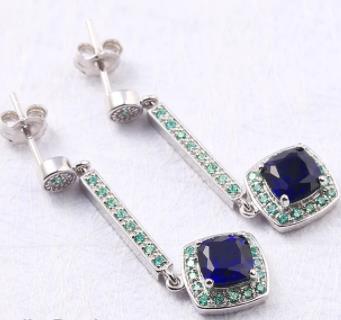 Permata Biru 925 Sterling Silver Plated Fesyen Anting Moissanite