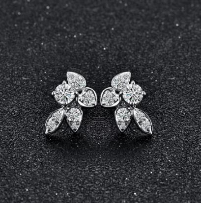 Anting-anting permata berbentuk daun 925 Sterling Silver Gold Plating Subang