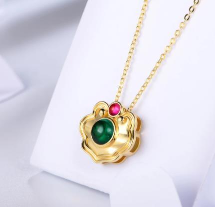 18K Emas Pusingan Emerald Ruby Perkahwinan Pertunangan Kalung Loket Wanita Perhiasan Indah