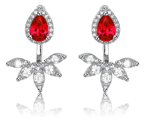 Pear Cut Ruby Earring Double Wear 925 Romantik Anting-Anting Barang Kemas Hadiah Valentine