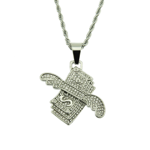 Hip Hop Angel Wings Kalung Dolar Bertatah Loket Kristal