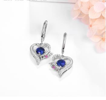 Anting-anting Nilam 925 Sterling Silver Bahan Wanita Indah Sapphire Berbentuk Hati Anting-Anting Hadiah Pesta