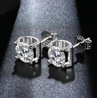 Anting-anting berlian perak 925 Perhiasan Perkahwinan Wanita Anting-Anting Stud Sterling Silver 925 Round Moissanite