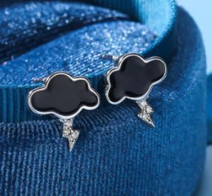 Siri Cuaca 925 Sterling Silver bersalut emas Anting-anting Awan Gelap Kecil