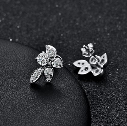 Anting-anting permata berbentuk daun 925 Sterling Silver Gold Plating Subang