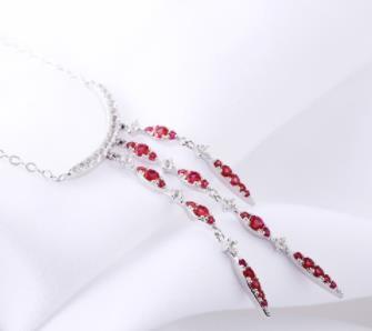 Loket Pertunangan Barang Kemas Perak 925 Sterling Wanita Kalung Ruby