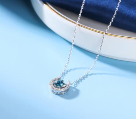 Kalung Berlian Bintang Runcing Lima Baru 925 Sterling Silver Kalung Zirkon Biru Wanita