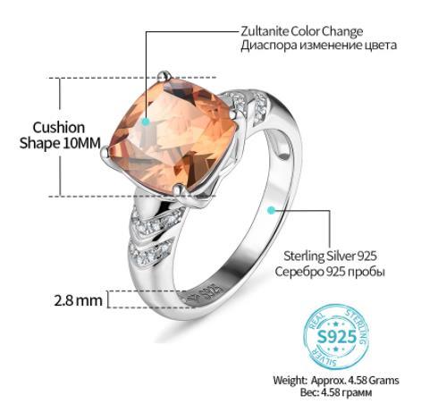 Perubahan Warna Zultanite Cincin Wanita Perak Zultanite Sterling Turki-S925 Barang Kemas