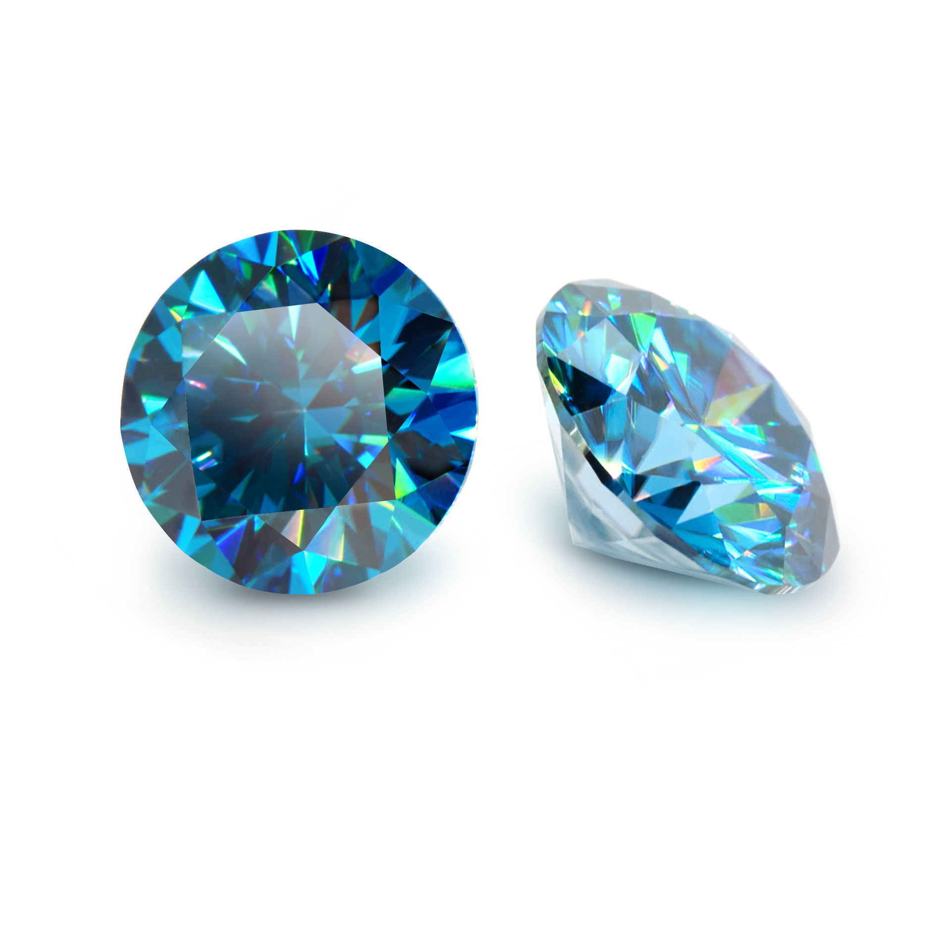 5.0-6.0mm Berkualiti Tinggi DEF Pusingan Brilliant Cut Blue Moissanite untuk Membuat Barang Kemas