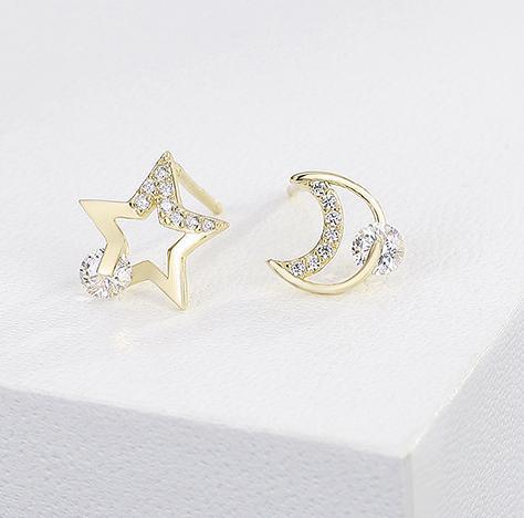 Subang Pop Bersalut Emas 925 Sterling Silver Moon Bintang