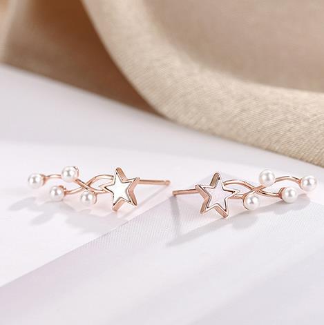 Stars Hang Pearls 925 Sterling Silver Plated Subang Comel Wanita