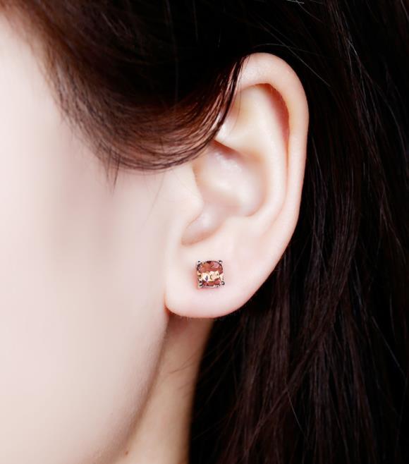 Anting Comel Wanita 925 Sterling Permata Coklat Saduran Perak