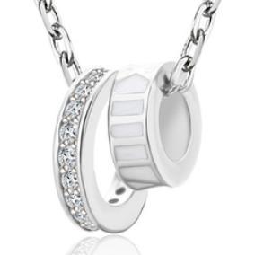 Kalung Perangai Mudah Perempuan Sterling Silver Inset Diamond Classic Double Ring Geometri Loket