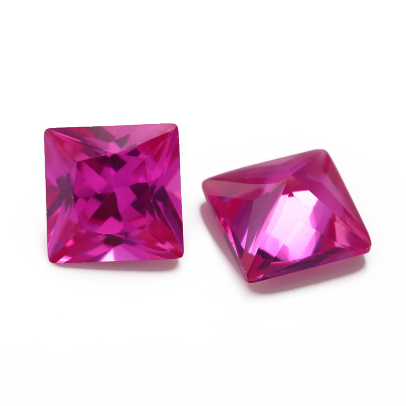 3# Princess Ruby Synthetic Ruby Square Sudut Tegak Berujung Batu Terlanjang