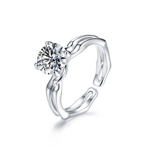 Cincin Gelombang Air 925 Sterling Silver Plated 14k White Gold Moissanite Cincin