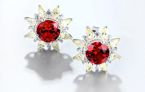 Anting-anting Stud Perak Ruby Sterling untuk Wanita Perhiasan Halus Gaya Romantik Zirkon Kuning Ruby