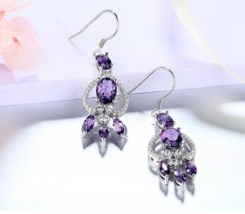 Barang Kemas Perak 925 Sterling Tulen Wanita Pertunangan Perkahwinan Barang Kemas Fesyen Amethyst Yang Indah