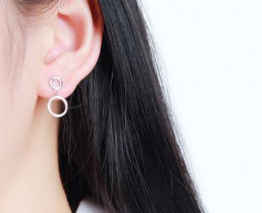 Asymmetric Double Circular 925 Sterling Silver Subang Comel bersalut emas