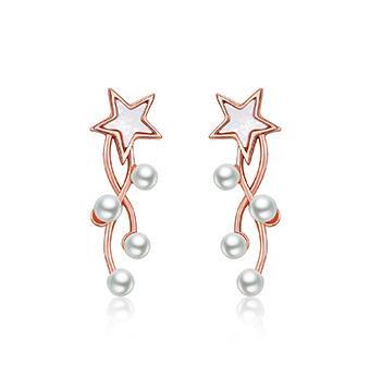 Stars Hang Pearls 925 Sterling Silver Plated Subang Comel Wanita