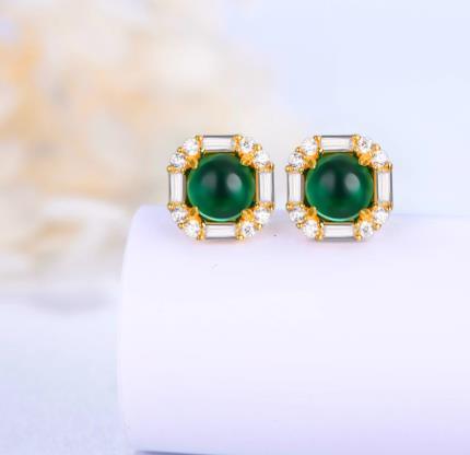 Anting-anting Wanita Bersalut Emas Perak 925 Sterling Hijau Yang Anggun Dan Cantik