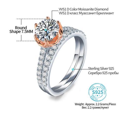 Cincin Pertunangan Moissanite Berlian D Warna Lab Pepejal