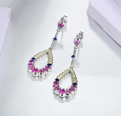 Anting-anting Perak Sterling Pink Sapphire untuk Wanita Rekaan S925 untuk Wanita Elegan