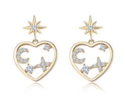 Anting-anting Perak 925 Sterling Hati Baru Anting-anting Hiasan Bulan Bintang